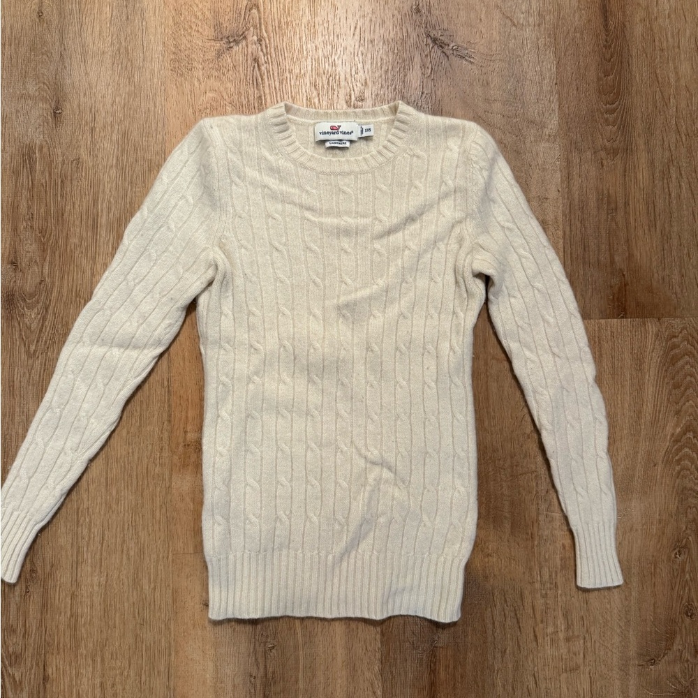 Vineyard Vines Cashmere Cable Shine Crewneck Sweater XXS Cream